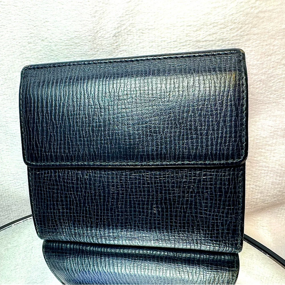 Loewe Anagram Wallet Vintage Black Crosshatch Leather Bifold Coin Pouch LVMH